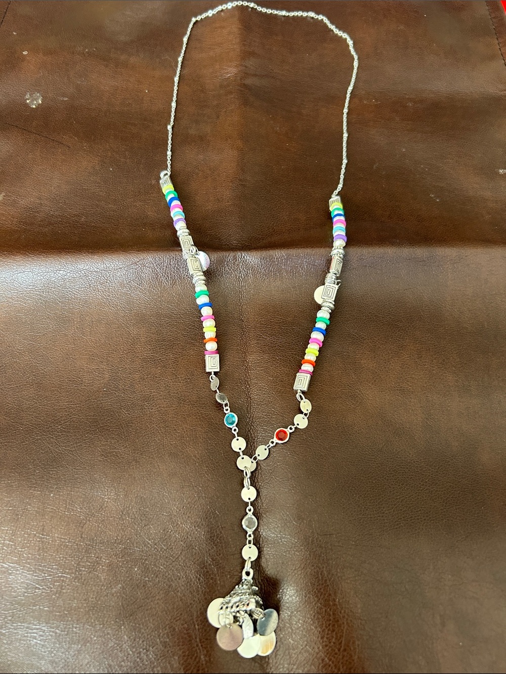 Multicolor Beaded Silver-Tone Pendant Necklace